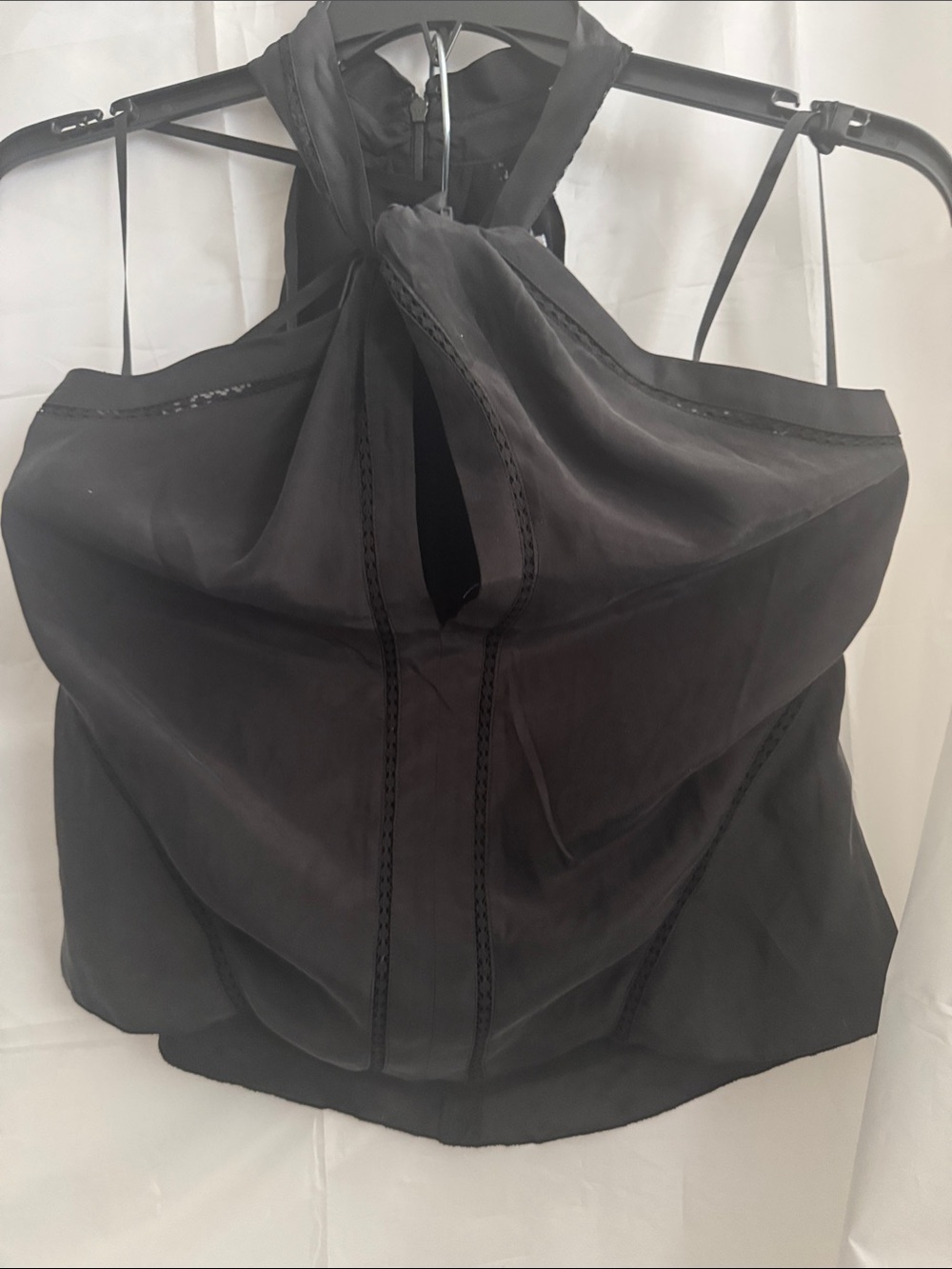 FRAME Black Silk Braided Trim Halter Top size L